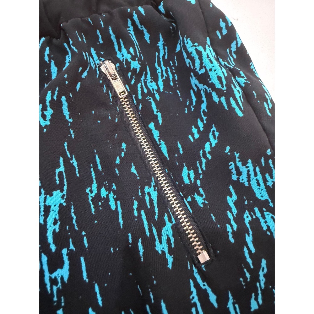Bongo Womens Jogger Pants Large Black Teal Blue Abstract Print Zippers no pocket - Picture 8 of 8